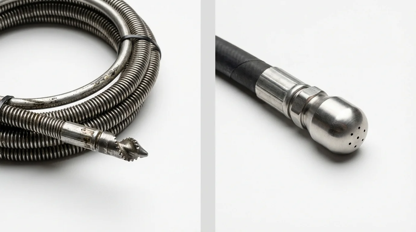 Drain snake cable and hydro jetting nozzle used for drain cleaning in Stuart, FL