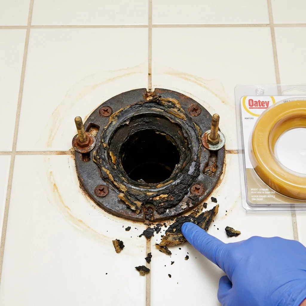 Failed wax ring showing water seepage at the base of a toilet in a Stuart, FL home